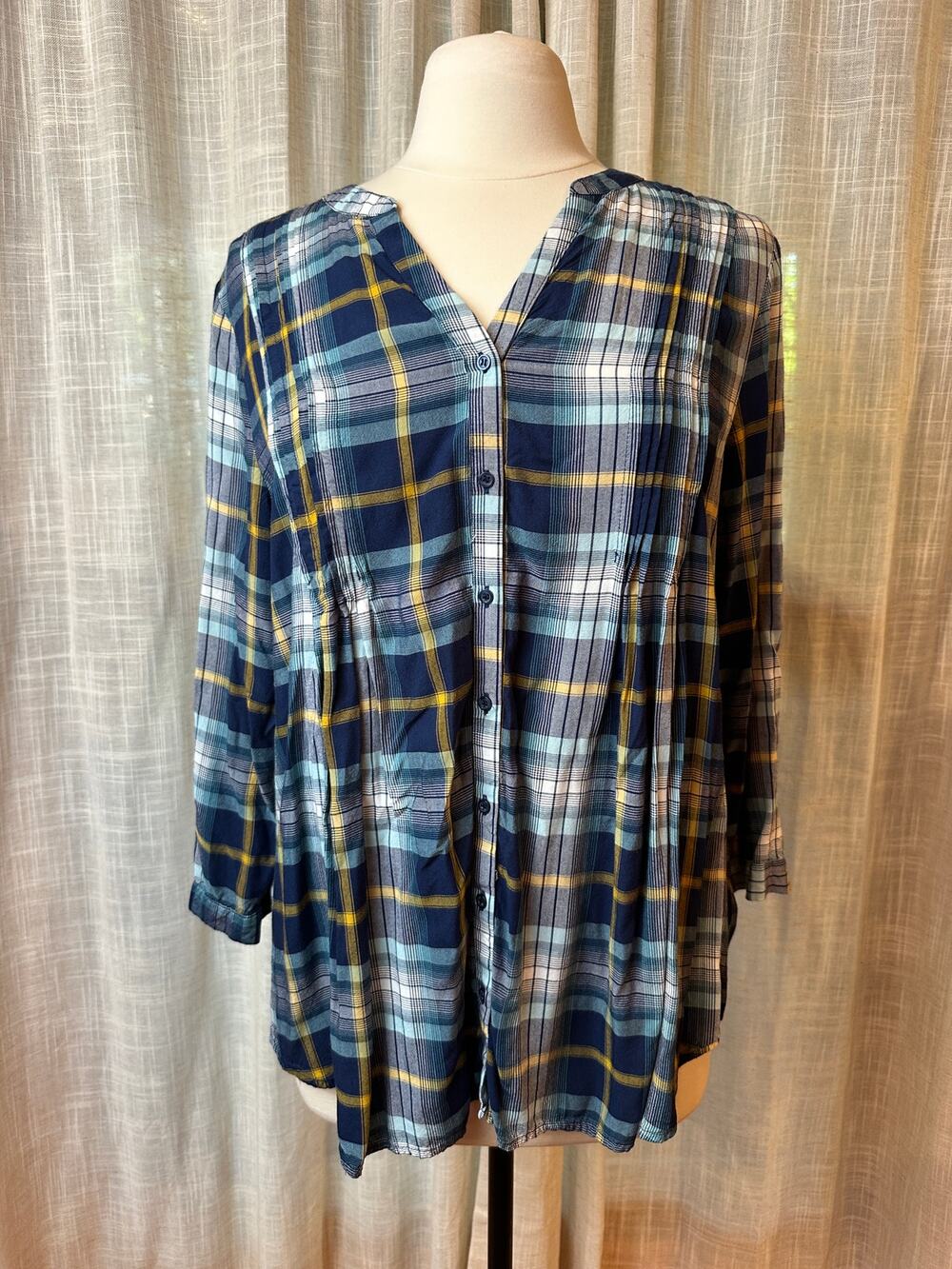 St. John's Bay Plaid Button Front Tunic Blouse Plus Women's PL